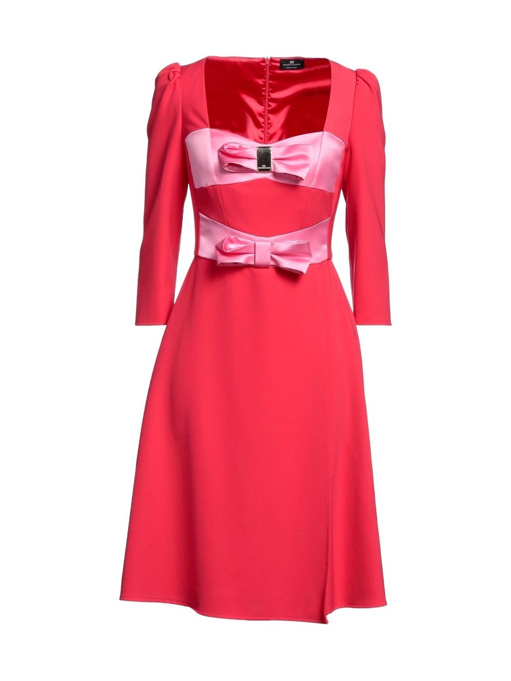 Bow-Detail Long Sleeve Pink Fit-and-Flare Dress